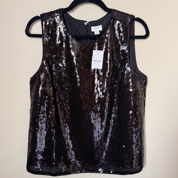 J. Crew Tops - J CREW Black Sparkly Sequin Shell Sleeveless Top Party Medium NEW Preppy Core
